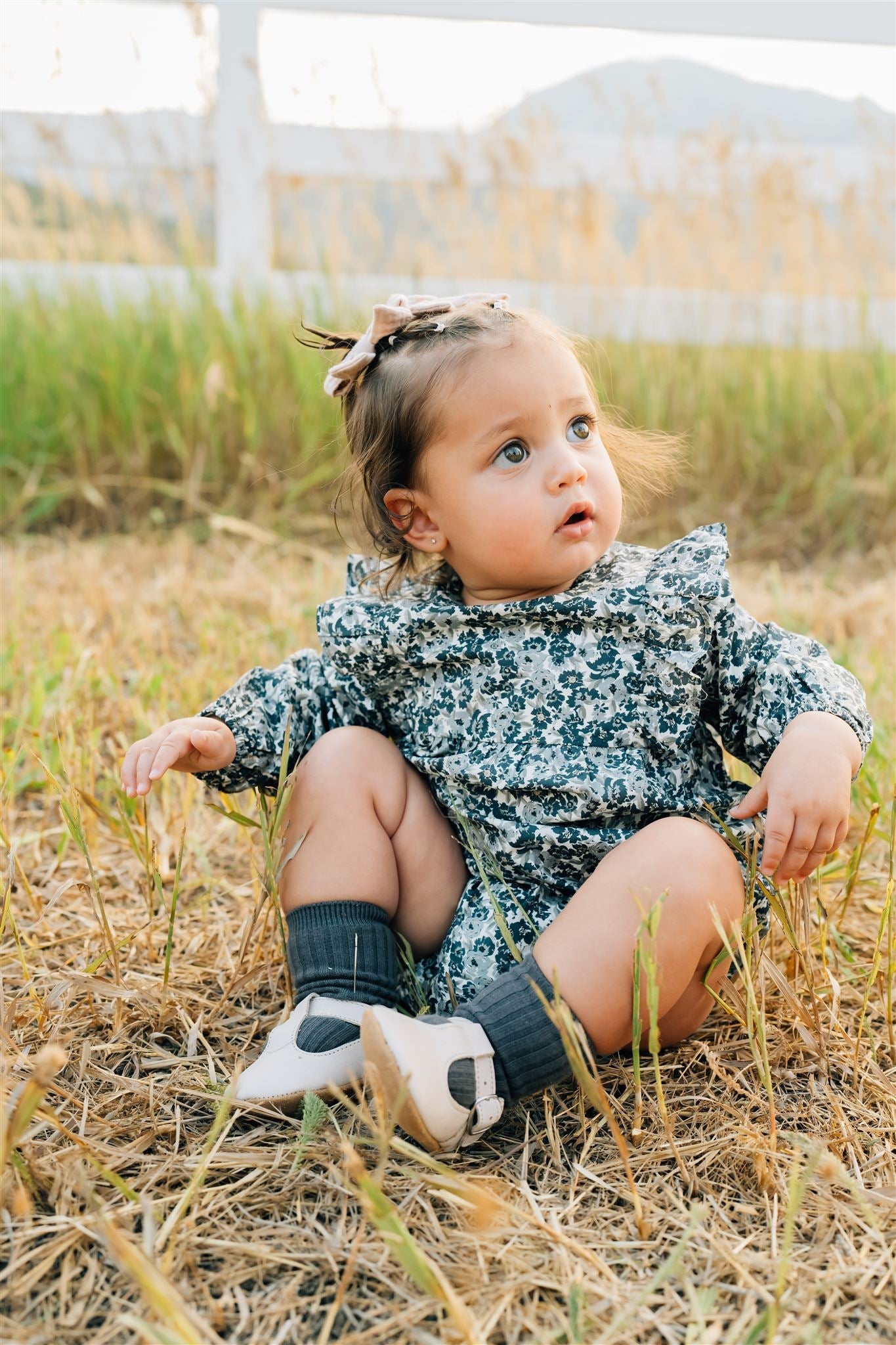 The Oaklee Floral Long Sleeve Ruffle Bubble Romper