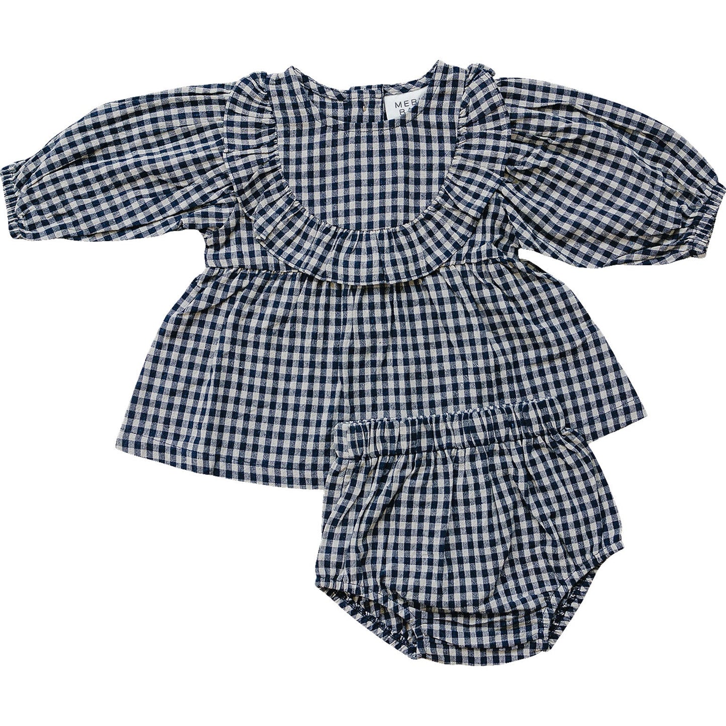 The Lettie Gingham Long Sleeve Ruffle Linen Dress
