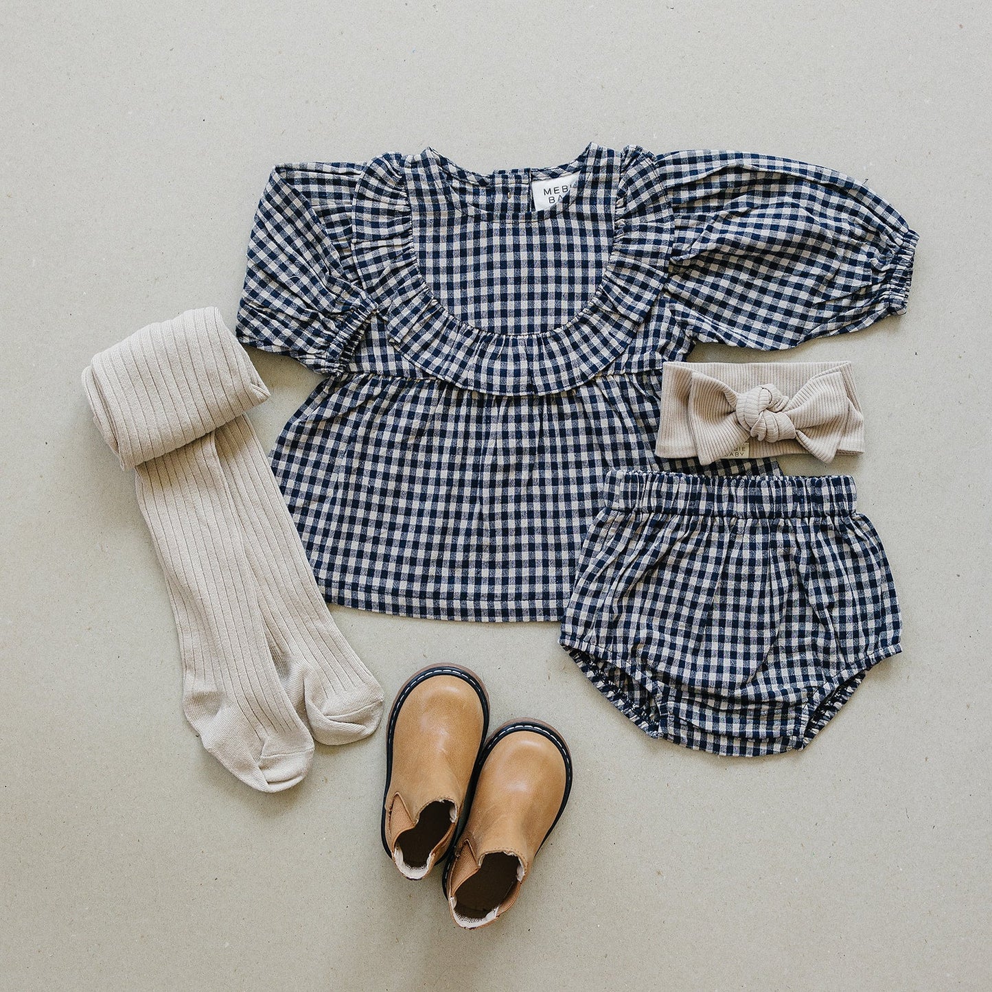 The Lettie Gingham Long Sleeve Ruffle Linen Dress