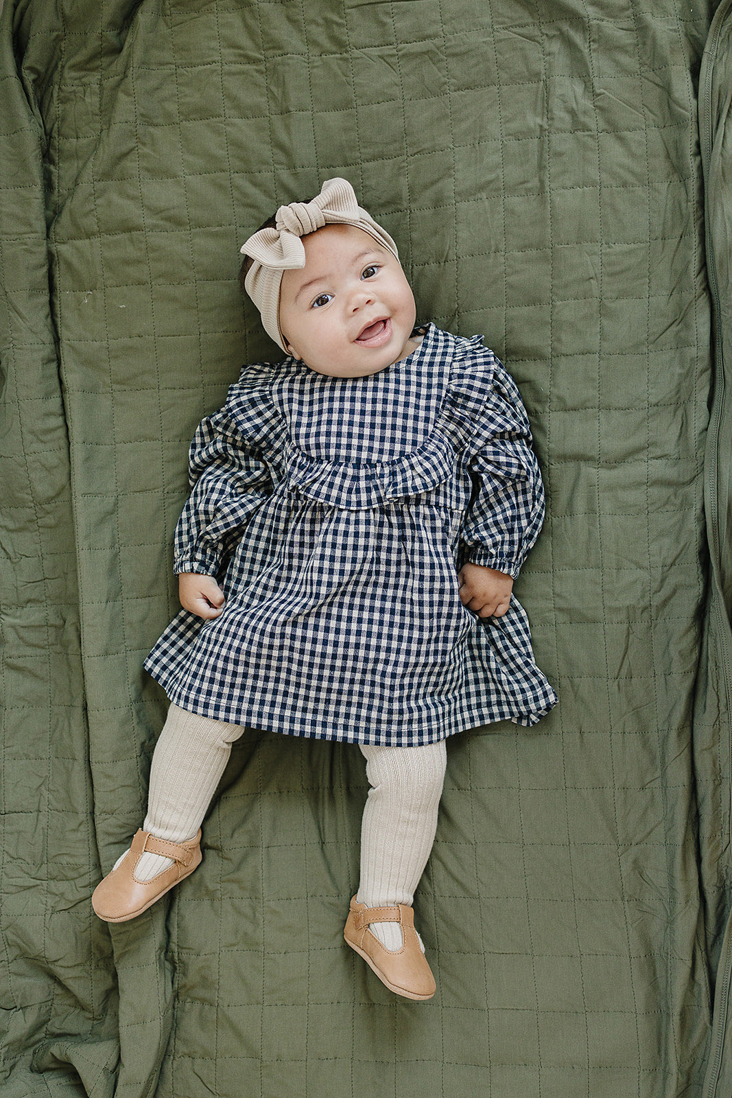 The Lettie Gingham Long Sleeve Ruffle Linen Dress