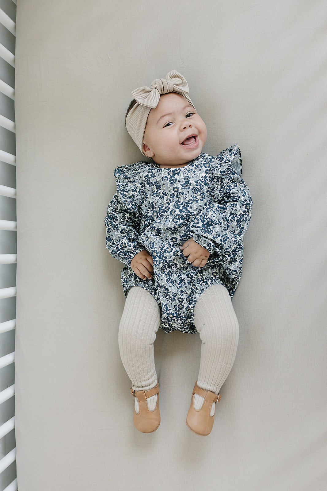 The Oaklee Floral Long Sleeve Ruffle Bubble Romper